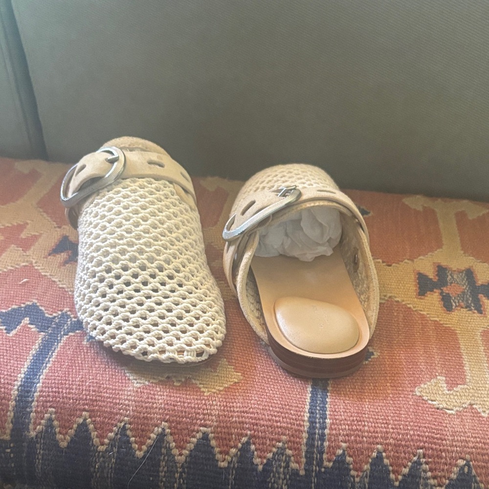 Rag & Bone Cream Mesh Slip-On Shoes with Silver Buckle